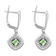 Sterling Silver .68 ct Cushion Peridot with .39 ct White Topaz Earring