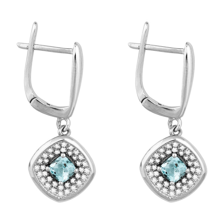 Sterling Silver .65 ct Cushion Sky Blue Topaz with .39 ct White Topaz Earring