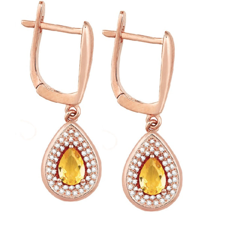 Sterling Silver .37 ct Pear Citrine with .37 ct White Topaz Earring