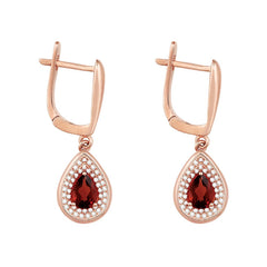 Sterling Silver .45 ct Pear Garnet with .37 ct White Topaz Earring