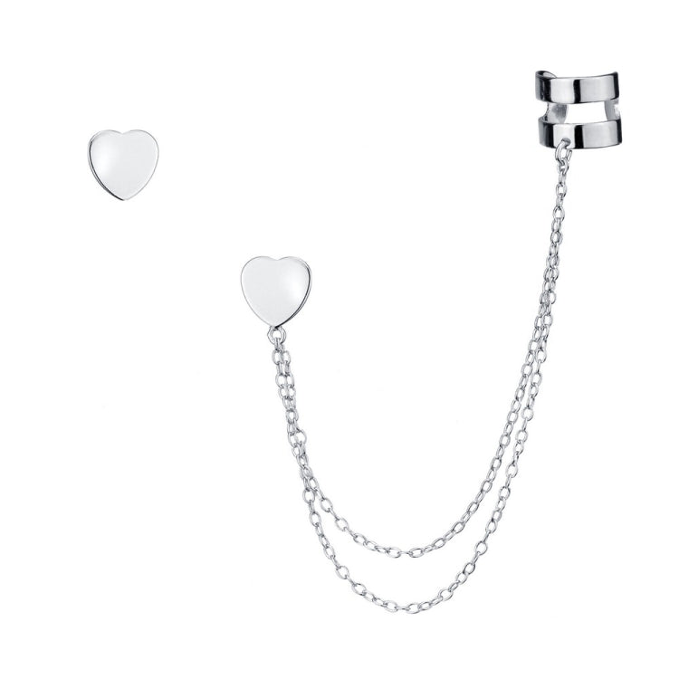 Sterling Silver Single Stud & Stud with Cuff Heart Earrings