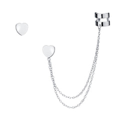 Sterling Silver Single Stud & Stud with Cuff Heart Earrings