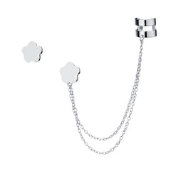 Sterling Silver Single Stud & Stud with Cuff Flower Earrings