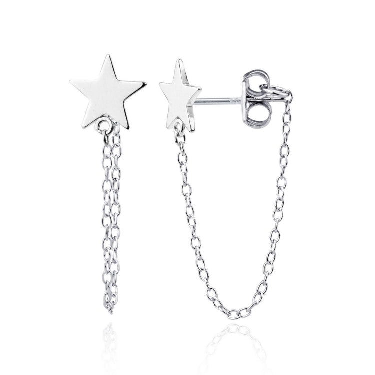 Sterling Silver Star Stud with Looping Chain Earrings