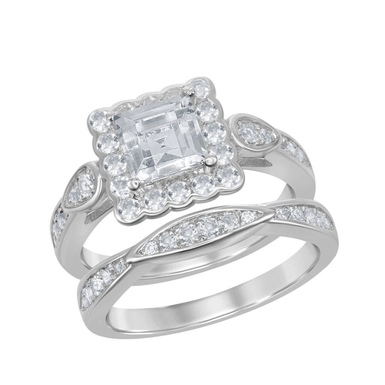 Sterling Silver Square Halo Designed 2.35 cttw White Topaz Wedding and Engagment Bridal Ring