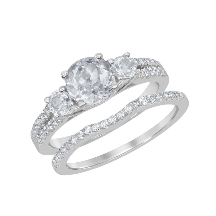 Sterling Silver Halo Designed Triple 2.4 cttw White Topaz Wedding and Engagment Bridal Ring
