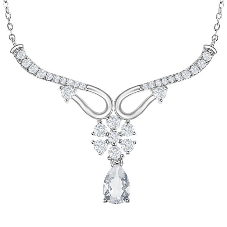 Sterling Silver Y Design Flower and 3.15 cttw White Topaz Teardrop Bridal Neckalce