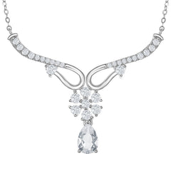 Sterling Silver Y Design Flower and 3.15 cttw White Topaz Teardrop Bridal Neckalce