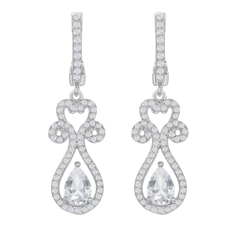Sterling Silver 2.8 cttw White Topaz Designed Teardrop Bridal Earrings