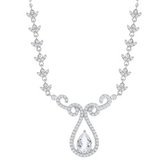 Sterling Silver 3.95 cttw White Topaz Designed Teardrop Bridal Necklace