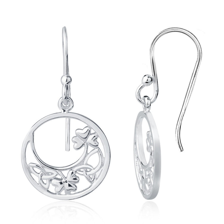 Sterling Silver Small Open Circle with Crescent filled Design Earrings