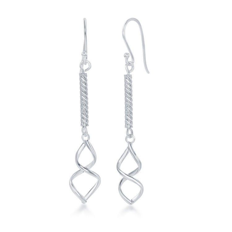 Sterling Silver Hammered Bar & Twist Design Dangle Earrings