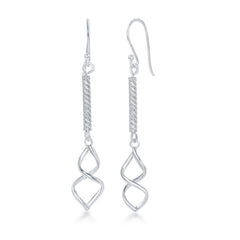 Sterling Silver Hammered Bar & Twist Design Dangle Earrings