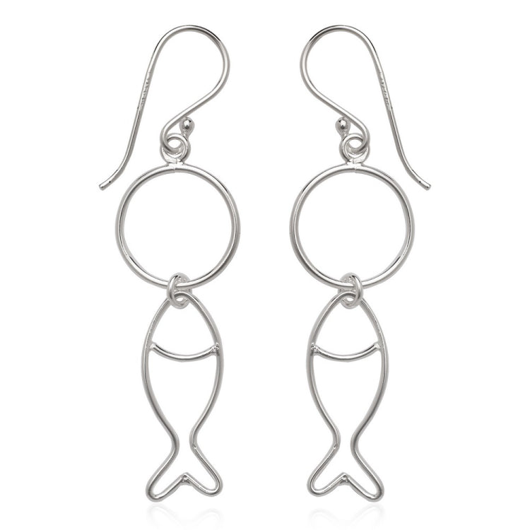 Sterling Silver Open Wire Fish Earrings