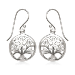Sterling Silver Round Open Circle with Center Tree Earrings