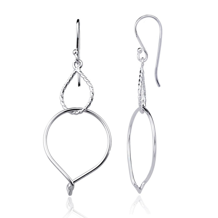 Sterling Silver Double Twisted Teardrop Shape Dangling Earrings