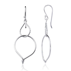 Sterling Silver Double Twisted Teardrop Shape Dangling Earrings