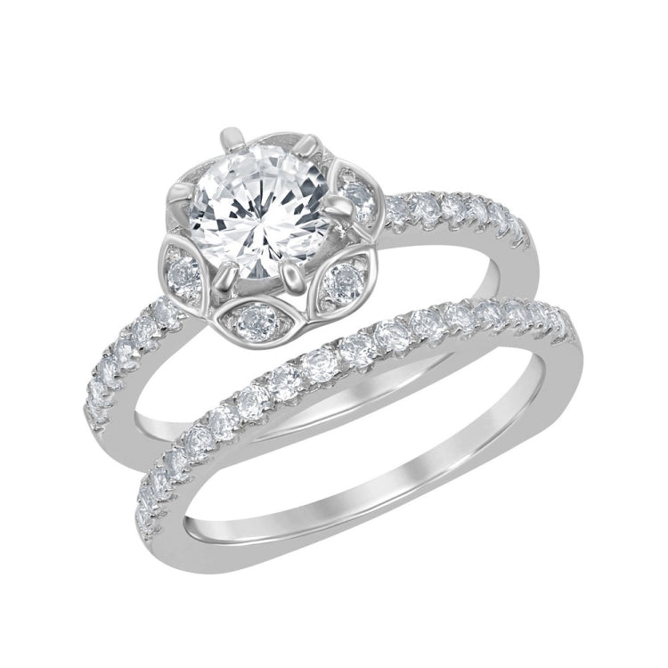 Sterling Silver Halo Designed White Topaz Square Wedding and Engagment Bridal Ring