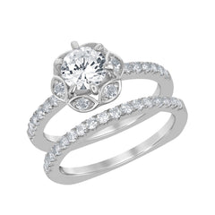 Sterling Silver Halo Designed White Topaz Square Wedding and Engagment Bridal Ring