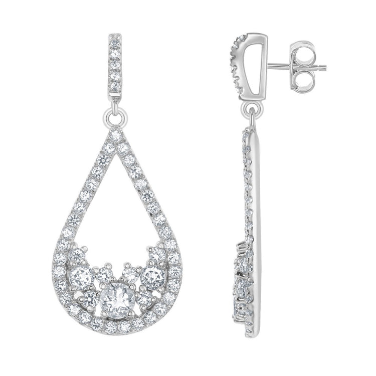 Sterling Silver Crescent Shape w/ 3.05cttw White Topaz  & Center Open Teardrop Bridal Earrings