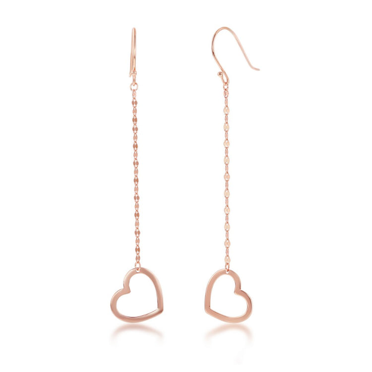 Sterling Silver Fancy Chain with Open Heart Earrings - Rose Gold Plated
