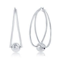 Sterling Silver Large Double Oval with 12mm Bead Earrings