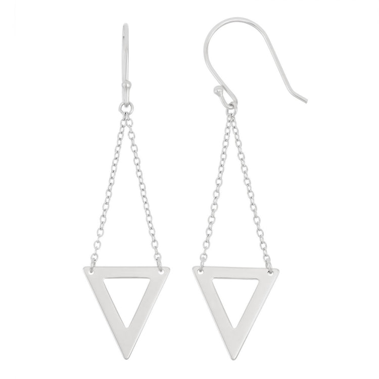 Sterling Silver Double Chain with Dangling Open Triangle Hook Earrings