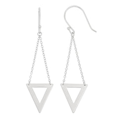 Sterling Silver Double Chain with Dangling Open Triangle Hook Earrings