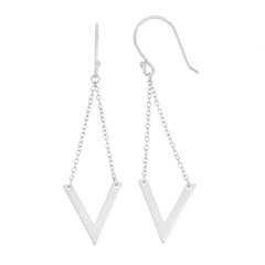Sterling Silver Double Chain with Dangling V Hook Earrings