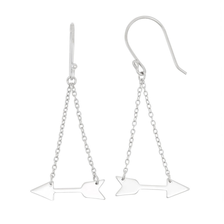 Sterling Silver Double Chain with Dangling Arrow Hook Earrings