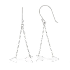 Sterling Silver Double Chain with Dangling Arrow Hook Earrings