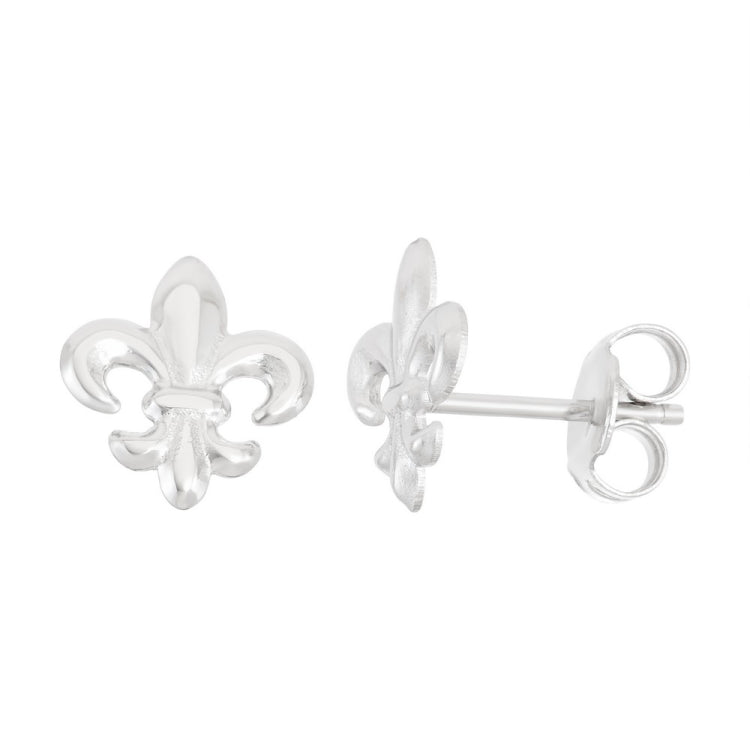 Sterling Silver Shiny Fluer De Lis Stud Earrings