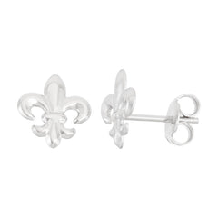 Sterling Silver Shiny Fluer De Lis Stud Earrings