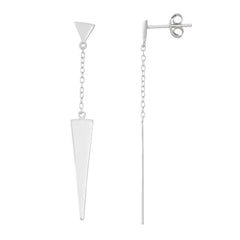 Sterling Silver Small Triangle with Chain and Dangling Larger Triangle Earrings