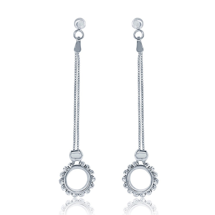 Sterling Silver Long Double Chain with Open Circle Dangling Earrings