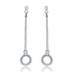Sterling Silver Long Double Chain with Open Circle Dangling Earrings