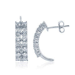 Sterling Silver CZ Double Row Half Hoop Earrings