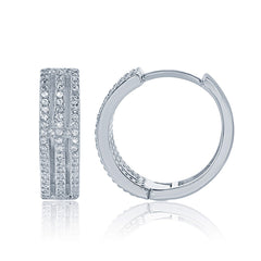 Sterling Silver Open Triple Row CZ Hoop Earrings