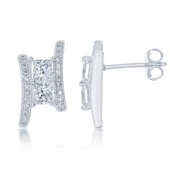 Sterling Silver "Us2gether" Overlapping Square Two-Stone CZ Earrings