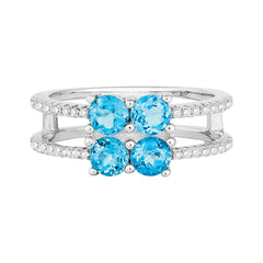 Sterling Silver 1.34 ct Round Swiss Blue Topaz with .288 ct White Topaz Ring