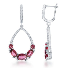 Sterling Silver CZ Open Teardrop with Red CZ Earrings