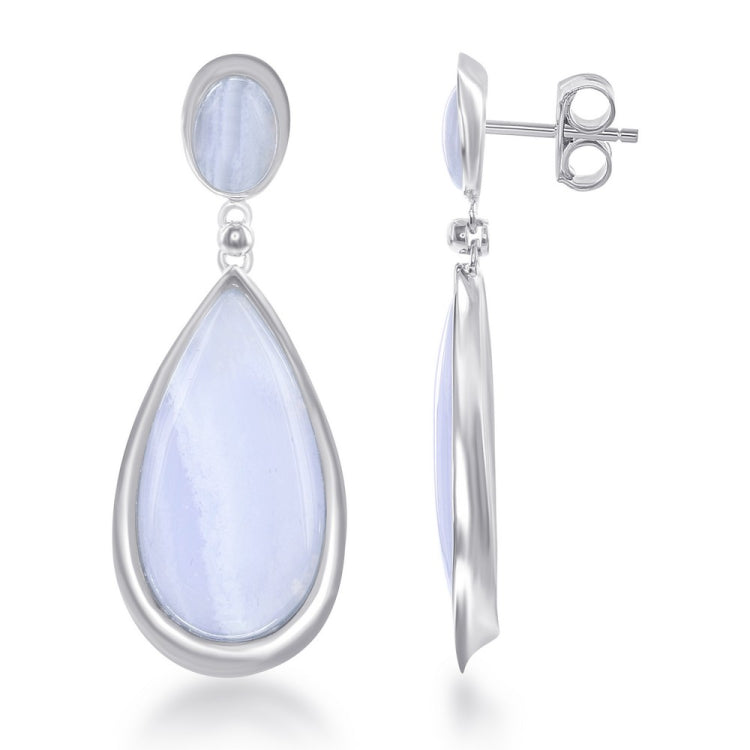 Sterling Silver Large Blue Lace Agate Teardrop Earrings