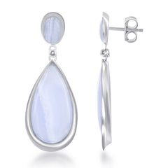 Sterling Silver Large Blue Lace Agate Teardrop Earrings
