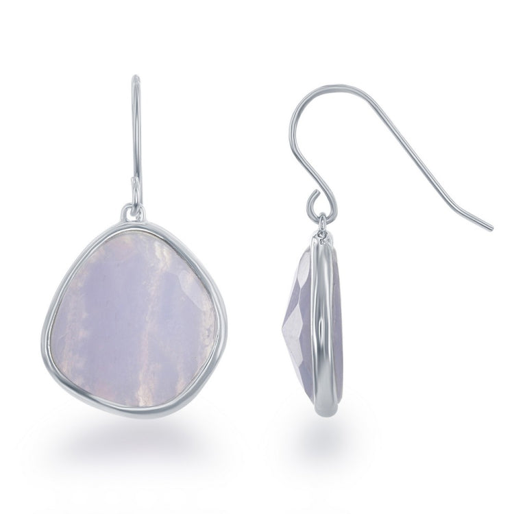 Sterling Silver Rounded Square Blue Lace Agate Earrings