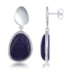 Sterling Silver Teardrop Blue Sandstone Earrings