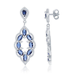 Sterling Silver Open Marquise with Created Blue Sapphire and White CZ Earrings