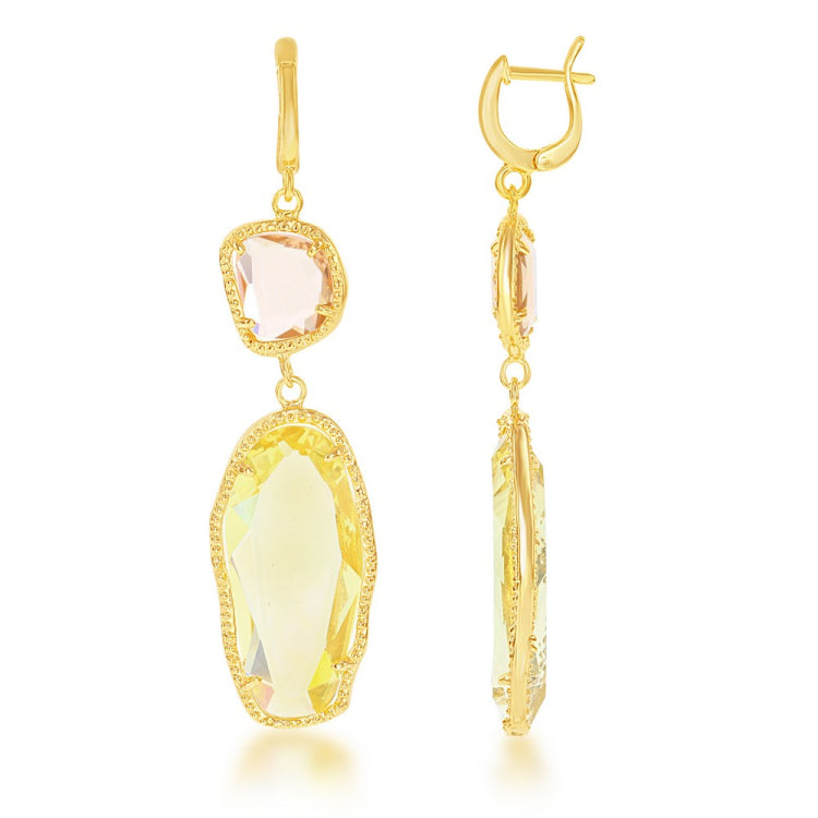 Sterling Silver GP Large Yellow with Smaller Champagne Obsidian Earrings
