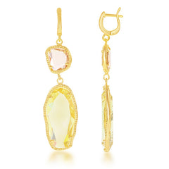 Sterling Silver GP Large Yellow with Smaller Champagne Obsidian Earrings
