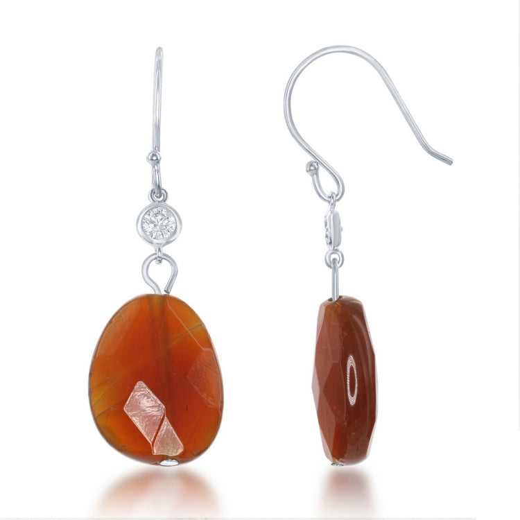 Sterling Silver Small CZ with Red Carnelian Earrings