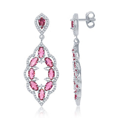 Sterling Silver Open Marquise with Created Pink Sapphire and White CZ Earrings